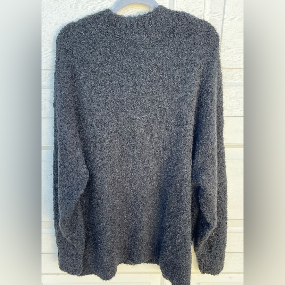 Women's Aerie Cozy Oversized Bouclé V-Neck Sweater Black XXL/TG - Picture 3 of 5
